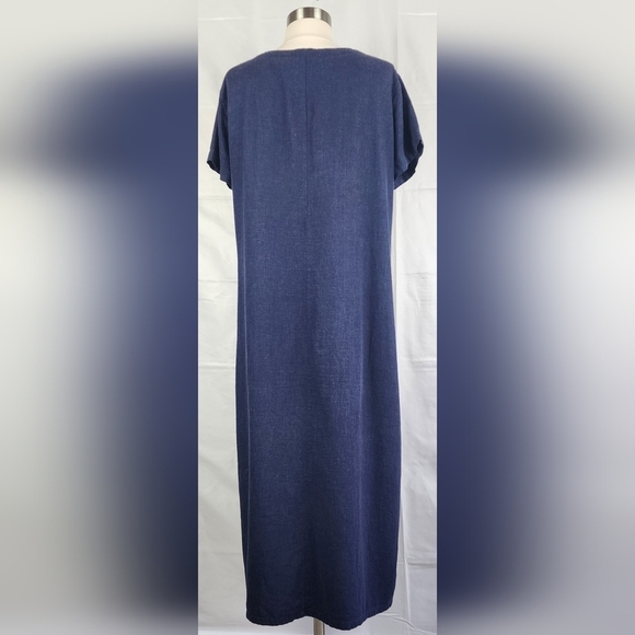 Vintage 90’s Navy Blue Lagenlook Linen Blend Pinafore T Shirt Midi Dress M - Picture 6 of 10